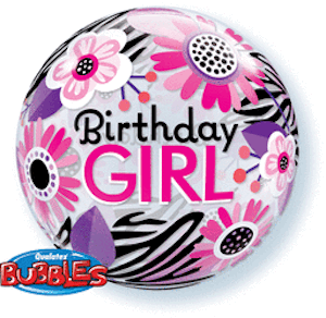 Birthday Girl Zebra Bubble Balloon