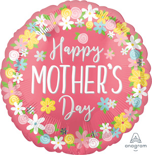 18 Inch Happy Mother's Day Floral Wreath Balloon