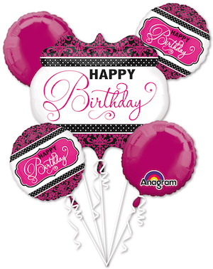Pink, Black & White Birthday Balloon Bouquet