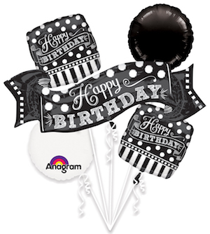 Black & White Chalkboard Birthday Balloon Bouquet