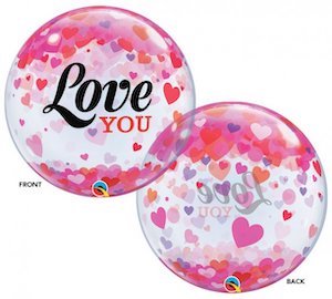 Love You Confetti Hearts Bubble Balloon