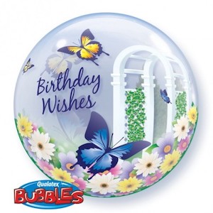 Birthday Wishes Garden Butterflies Bubble Balloon