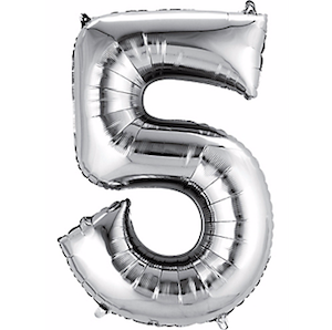 Silver Number 5 Balloon