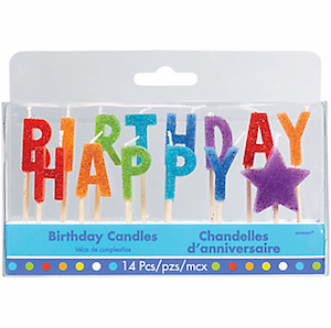 Glitter Multicolour Happy Birthday Toothpick Candles