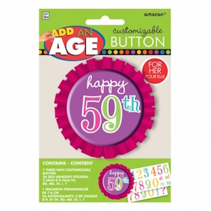 Dots & Stripes Customisable Happy Birthday Pink Button