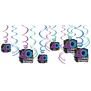 The Party Continues 40th Birthday Hanging Swirls Decoration