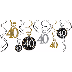 Sparkling Celebration 40th Birthday Hanging Swirls Decoration