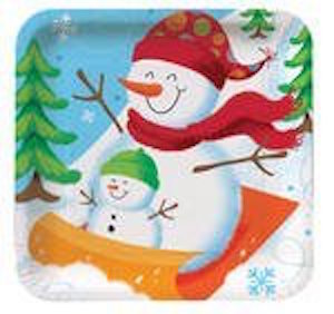 Sledding Snowman Dinner Plates